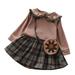 YDOJG Toddler Girls Outfit Kids Babys S Spring Winter Plaid Knit Sweater Thick Long Sleeve Skirts Set Outfit Clothes