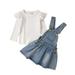 YDOJG Toddler Girls Outfit Kids Babys Spring Winter Ruffle Long Sleeve Jean Suspender Skirt Set Outfits Clothes