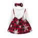 Toddler Girls Outfit Xmas Kids Baby Long Sleeve Cartoon Print Plaid Princess Dress Suspender Skirt With Headbands Outfits Set 2Pcs