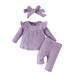 TAIAOJING Baby Girls Outfit Sets Baby Boy Girls Clothes Casual Ribbed Solid Long Sleeves Shirt Dress Top Elastic Waist Pants Set Outfit 3-6 Months