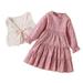 YDOJG Toddler Girls Outfit Kids Child Long Sleeve Solid Patchwork Flower Vintage Cake Ruffles Princess Dress Vest Coat Jacket Outfits Set 2Pcs