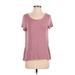 American Eagle Outfitters Short Sleeve T-Shirt: Scoop Neck Covered Shoulder Pink Print Tops - Women's Size Small Petite