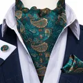 Hommes Paisley soie à carreaux floraux or sarcelle vert Vintage cravate cravate mariage formel Ascot