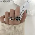 ANENJERY – bagues en argent noir blanc Zircon pour femmes bagues géométriques thaïlandais en