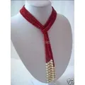 Collier écharpe en perles rouges et blanches colliers de charme 4mm 50 " JT5100
