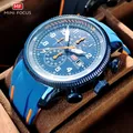 MINI FOCUS-Montre à Quartz de dehors Militaire pour Homme Bracelet en Silicone Bleu Chronographe