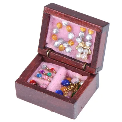 Boîte à bijoux Vintage en bois échelle 1/12 pour maison de poupée Miniature accessoires de