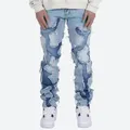 High Street Vibe Style Patchwork Effiloché Jeans pour Hommes Pantalon Rétro Délavé Trou Déchiré