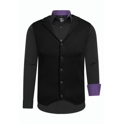 Langarmhemd RUSTY NEAL, Herren, Gr. XL, EURO-Größen, schwarz (schwarz, lila), 60% Baumwolle, 37% Polyester, 3% Elasthan, mehrfarbig, casual, Langarm, Hemden, inklusive Langarmhemd und Weste Image