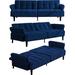 Mercer41 Kenijah Full 76.77 Wide Split Back Convertible Sofa Velvet/Metal in Blue | 29.14 H x 76.77 W x 34.65 D in | Wayfair