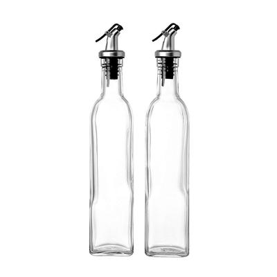 Set of 2 Glass Bottle Oil Vinegar Dispensers Cruets Lever Release Pourer, 17Oz