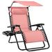 Best Choice Products Folding Zero Gravity Recliner Patio Lounge Chair w/ Canopy Shade Headrest Side Tray - Pink