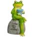 Warkul Animal Design Statuary Green Sitting Frog Drinking Coffee Stone Garden Statue for Home Decor