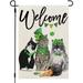 JOOCAR St. Patrick s Day Garden Flags Three Cute Cats Welcome Four Leaf Clover Gold Coins 12x18 Inches Double Sided Garden Flags for Outdoor Garden Holiday Yard Decoration