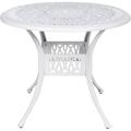 VIVIJASON 35.2 Outdoor Patio Dining Round Table White Cast Aluminum Rustic Large Patio Table with Umbrella Hole