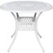 VIVIJASON 35.2 Outdoor Patio Dining Round Table White Cast Aluminum Rustic Large Patio Table with Umbrella Hole