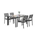 Outdoor Patio Dining Set of 5 with 60 Aluminum Rectangular Dining Table and 4 Stackable Chairs Gray