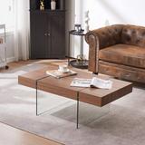 ivinta Rectangle High Gloss Mid-century Modern Coffee Table with Tempered Glass Legs