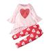 YWDJ 2-7 Years Valentine s Day Girls 2 Piece Outfit Set Kids Trumpet Sleeve Top Pants Love Pattern Set Pink 6-7 Years