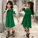 Dyfzdhu Summer Girls Dresses Kids Trendy Ruffles Short Sleeve Cold Shoulder Dress Solid Color Beach Casual Dress