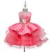 Dyfzdhu Girls Princess Dress 1-8T Kids Girls Trendy Flowers Layered Tulle Formal Dress Party Ball Gowns Prom Dress