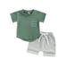 Genuiskids Toddler Baby Boy Clothes 6M 12M 18M 2T 3T Infant 2Pcs Summer Outfits Short Sleeve Striped Pocket T Shirts Tops Solid Elastic Waist Shorts Set