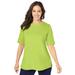 Plus Size Women's Stretch Cotton Cuff Tee by Jessica London in Dark Lime (Size 34/36) Short-Sleeve T-Shirt