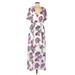 Crystal Sky Casual Dress - Midi V Neck Short sleeves: Purple Floral Dresses - Women's Size 7