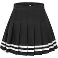 SANGTREE Women's Pleated Mini Skirt with Comfy Casual Stretchy Band Skater Skirt, US S - US 4XL, Stripe-black, XL