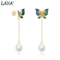 Laya-Boucles d'oreilles goutte papillon pour femme argent regardé 925 perle d'eau douce naturelle