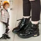 Bottes de neige courtes pour enfants cuir laqué peluche chaussures rembourrées en coton baskets