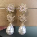 Bilincolor-Boucle d'oreille perle pour mariage bijou double fleur baroque