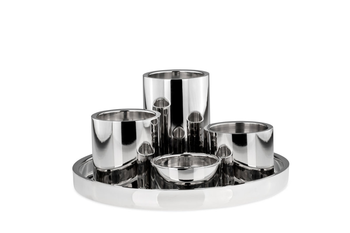 Stumpenkerzen-Halter-Garnitur glatt poliert (5teilig mit Tablett) Image
