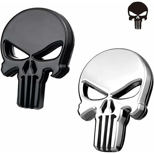 BR-Vie 4 Stück 3D-Totenkopf-Autoaufkleber – Silber und Schwarz – Metall-Totenkopf-Autoaufkleber 57