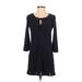 Juicy Couture Casual Dress - Shift Tie Neck 3/4 sleeves: Blue Print Dresses - Women's Size P