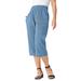Plus Size Women's Wide-Leg Crop Chambray Pants by Jessica London in Light Wash (Size 22 W)