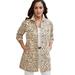 Plus Size Women's Long Denim Jacket by Jessica London in New Khaki Watercolor Animal (Size 22 W) Tunic Length Jean Jacket