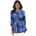 Plus Size Women's Stretch Knit Swing Tunic by Jessica London in Blue Patchwork (Size 26/28) Long Loose 3/4 Sleeve Shirt