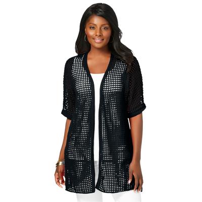 Plus Size Women's Crochet Long Cardigan by Jessica London in Black (Size 14/16) Sweater