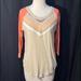 Free People Tops | Free People Slub Jersey Raglan Sleeve Top W/Crochet Sweater Scoop Neckflawed | Color: Orange/Tan | Size: X-Small, But Loose On Size 6 Mannequin