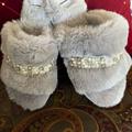 Anthropologie Shoes | Anthropologie Plush Soft Faux Fur Fuzzy Pearl Beaded Sparkle Slippers | Color: Gray | Size: 7-8