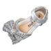 JDEFEG Slide Sandals Glitter Fashion Spring and Summer Girls Sandals Dress Performance Dance Shoes Pearl Sequin Shiny Bow Hook Loop Light House Slippers for Teen Girls Silver 36