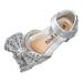 JDEFEG Slide Sandals Glitter Fashion Spring and Summer Girls Sandals Dress Performance Dance Shoes Pearl Sequin Shiny Bow Hook Loop Light House Slippers for Teen Girls Silver 31