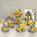 HEVIRGO 5-in-1 1 Set Robot Deformation Truck DIY Disassemble Assemble Construction Vehicles Develop Ability Playing Set Robot Model Kids Engineering Vehicle Fire Truck Toy Christmas Gift