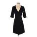 Express Casual Dress - A-Line Plunge 3/4 sleeves: Black Print Dresses - Women's Size 1