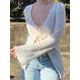 wsevypo Sweet Casual White Cardigans Women Slim Fit Long T-Shirt Flare Sleeve Tie Up Pleated Fall