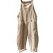 Julycc Women Cotton Linen Striped Wide Leg Jumpsuit Dungarees Casual Playsuit Overalls