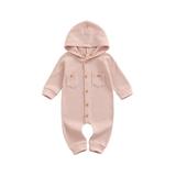 Huakaishijie Newborn Baby Boy Girl Romper Hooded Outfit Clothes Waffle Cotton Button Jumpsuits