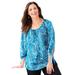Plus Size Women's Ruched Neck Tie-Sleeve Top by Catherines in Vibrant Blue Paisley (Size 3X)