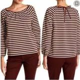 J. Crew Tops | J Crew Brown And Cream Tie Back Boat Neck Blouse | Color: Brown/Cream | Size: S